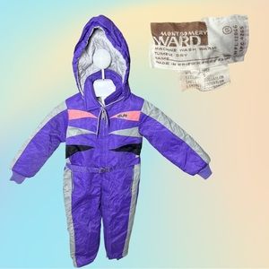 VTG Girls 70's/80's Purple Montgomery Wards Full Zip Ski Suit w/ hood Sz 5